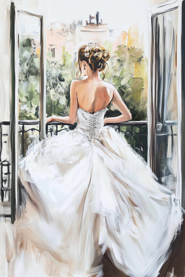 Painting of a woman in a white dress Painting of a woman in a white dress