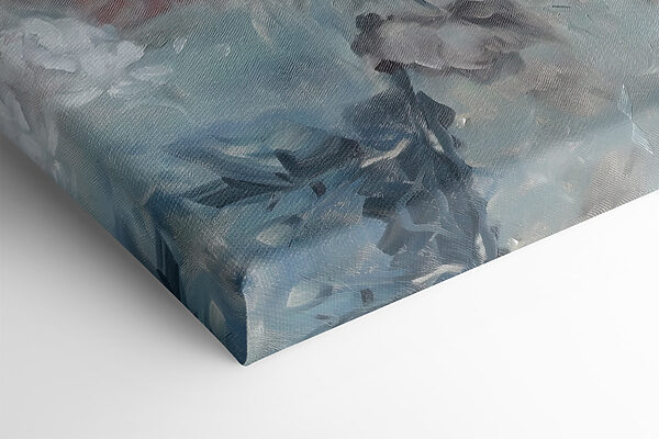 A painting of flowers on a blue background