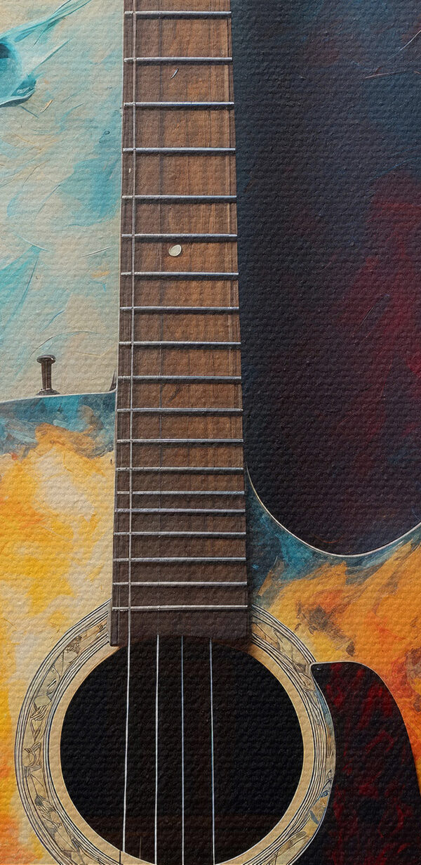 A guitar leaning against a wall