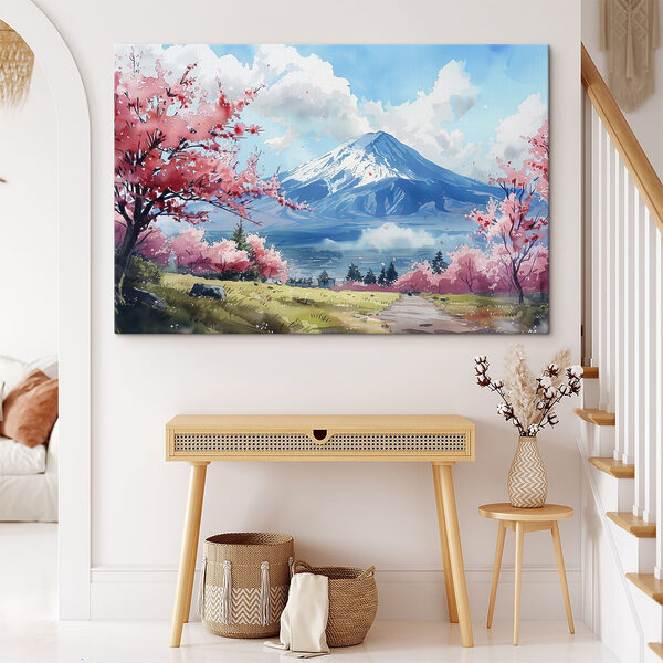 Mount Fuji with pink flowers Mount Fuji with pink flowers
