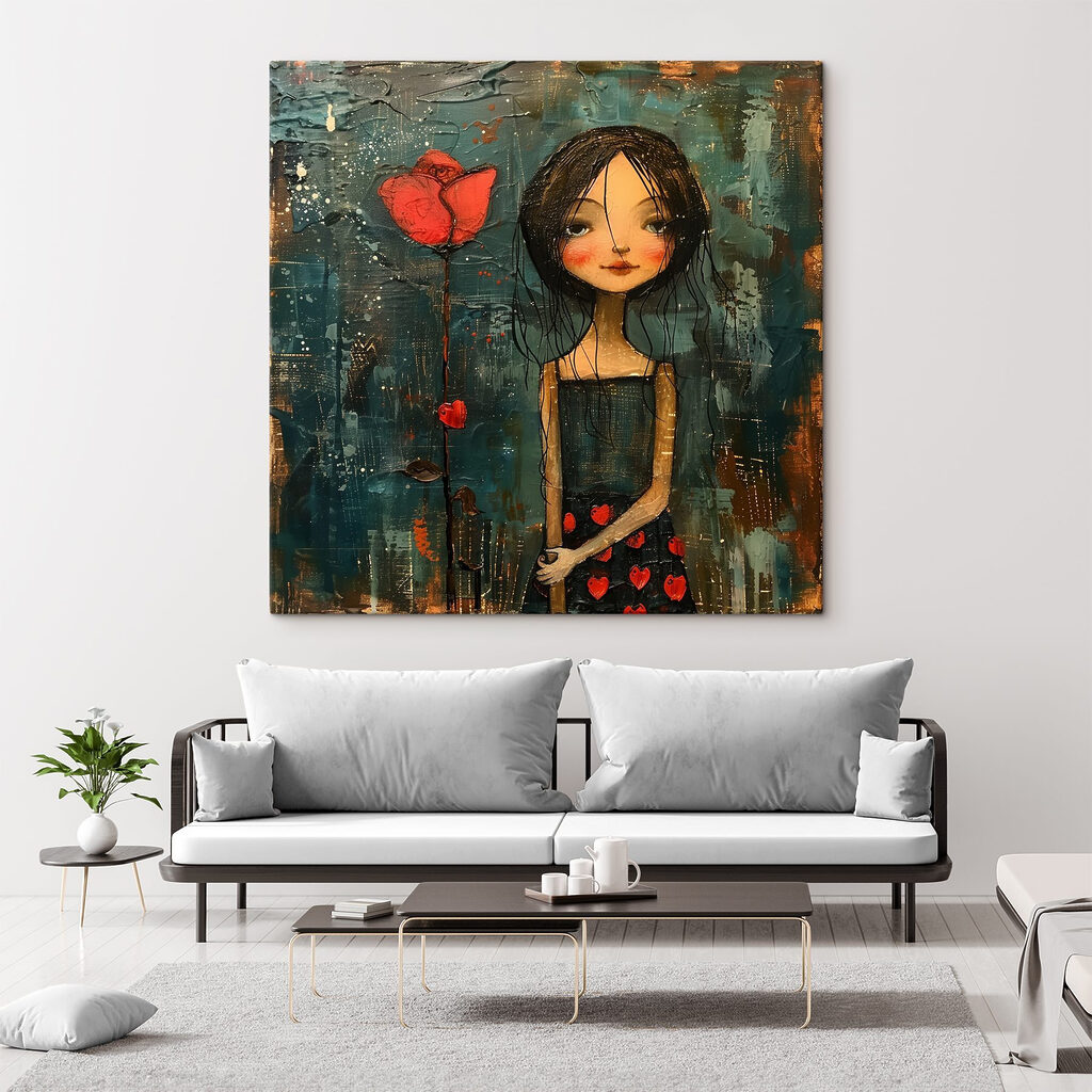 Painting of a girl holding a flower Painting of a girl holding a flower