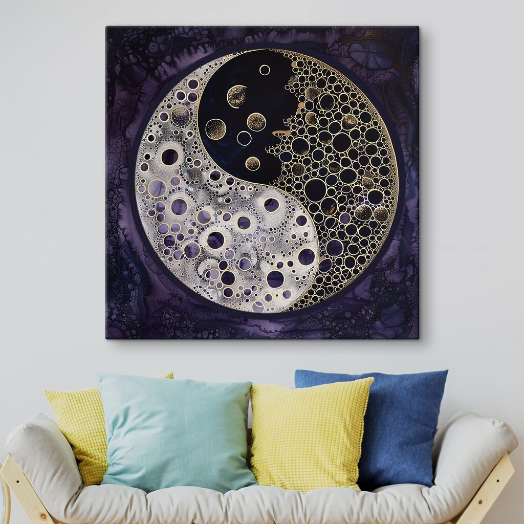 A yin yang symbol on a purple background A yin yang symbol on a purple background