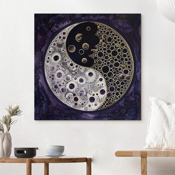 A yin yang symbol on a purple background A yin yang symbol on a purple background