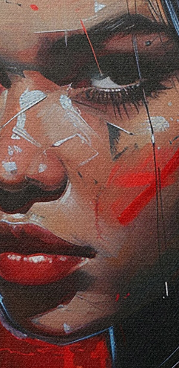 Painting of a woman with red paint Painting of a woman with red paint