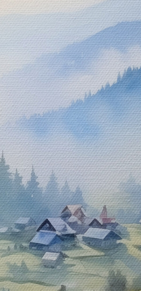 Painting of a village in the mountains Painting of a village in the mountains