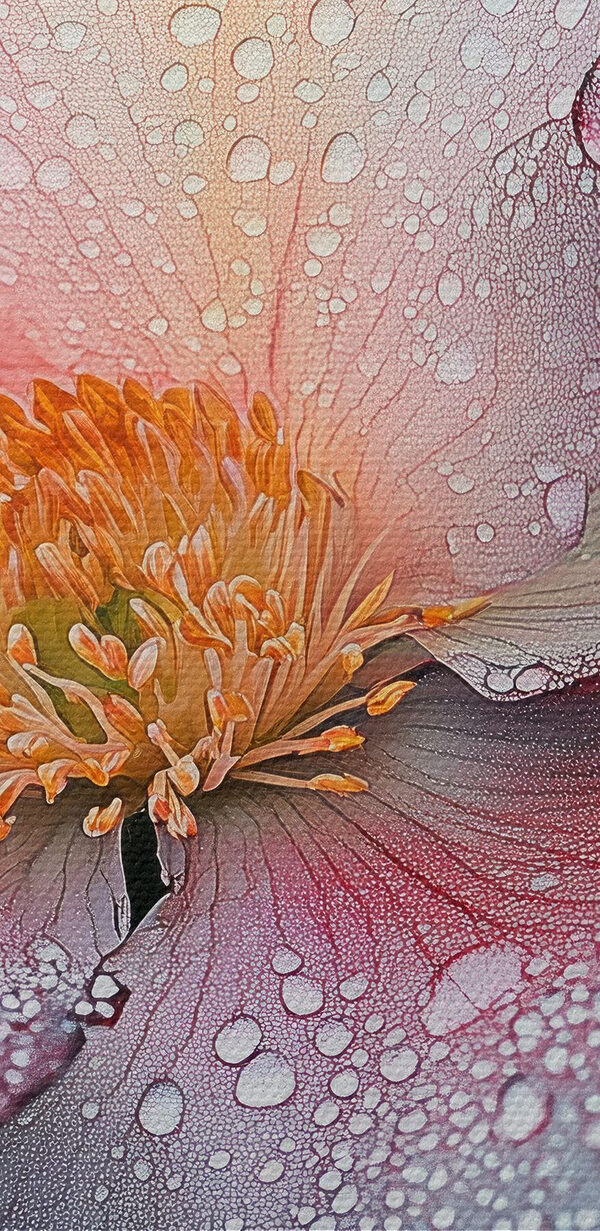 Delicate petals adorned with raindrops