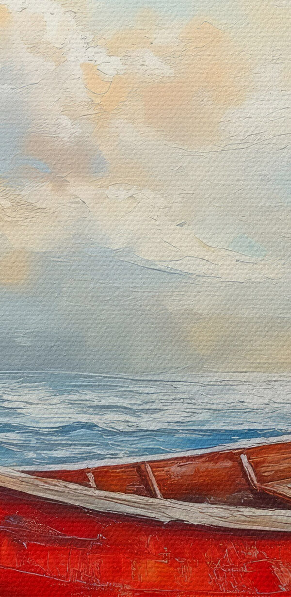 Painting of a boat on a beach Painting of a boat on a beach
