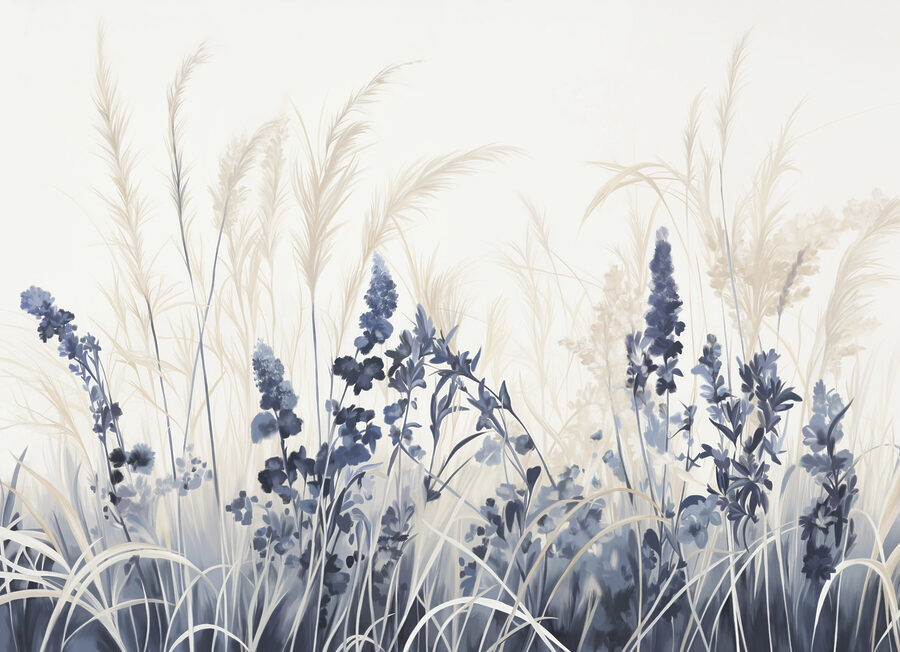 Pintura de flores y hierba