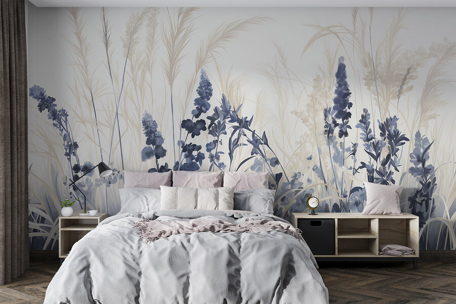 Pintura de flores y hierba