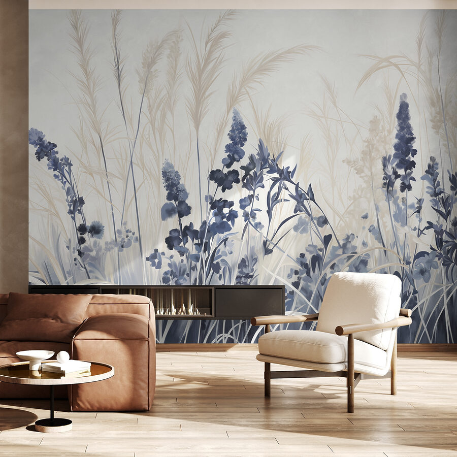 Pintura de flores y hierba