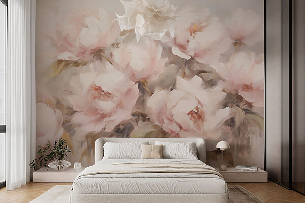 Fotomurales Fotomurales Pintura de flores sobre fondo blanco (SKU: w03643)