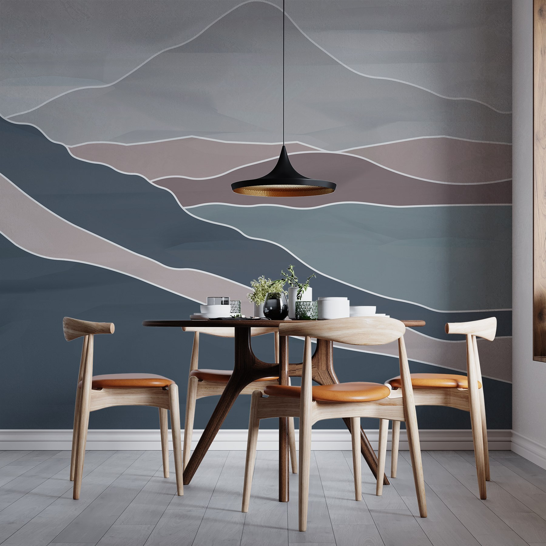 Mountain range with white lines