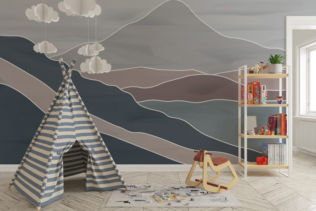 Mountain range with white lines