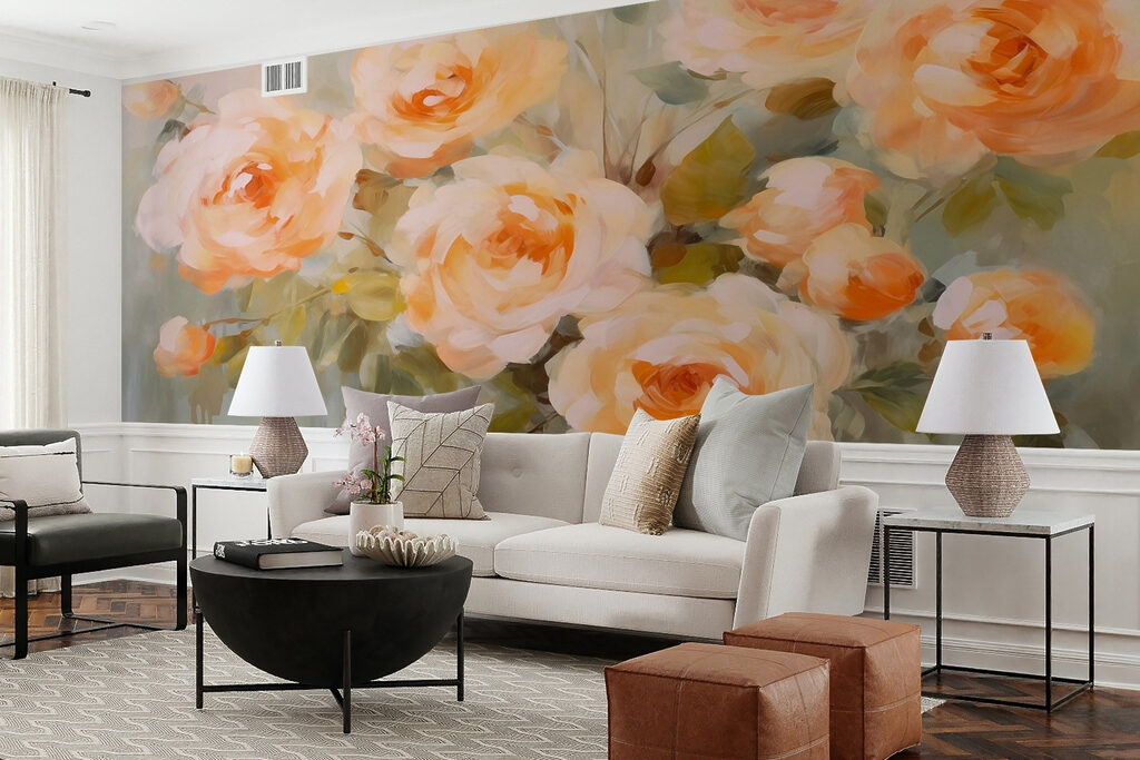 Painting of flowers on a white surface Painting of flowers on a white surface