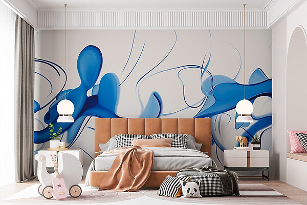 Blue swirls on a white background