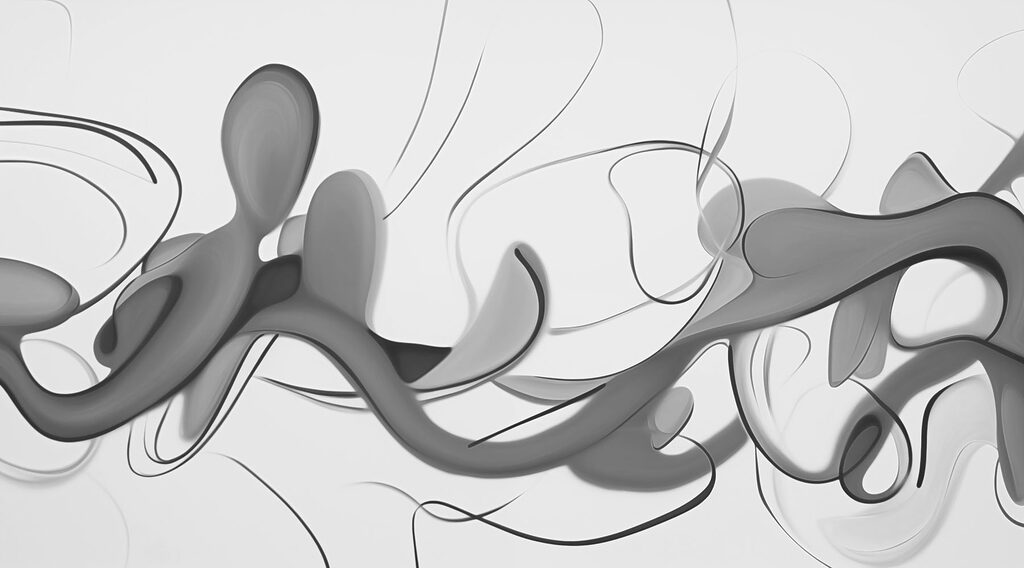 Black and white image of a swirly design