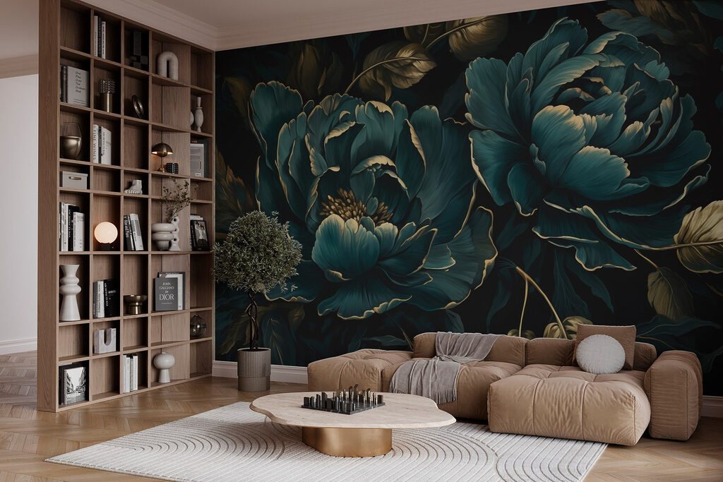 Textured blue peonies on dark background Textured blue peonies on dark background