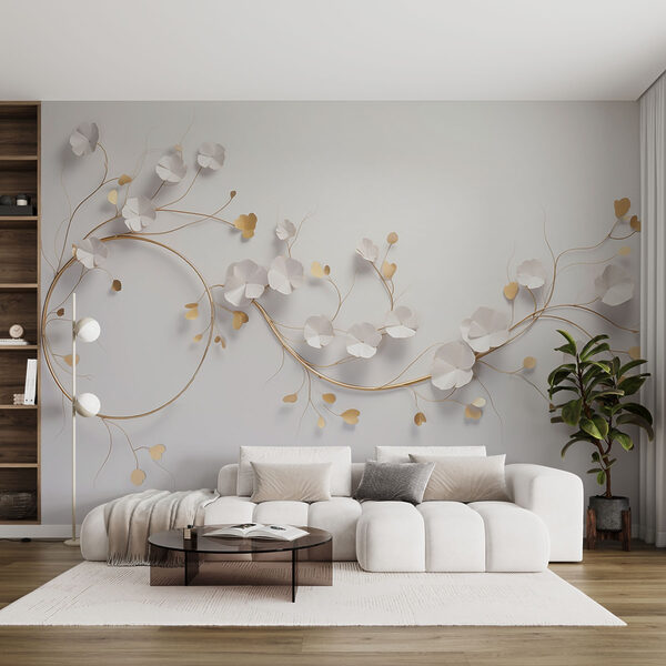 Elegante decoración floral en una pared Fotomurales Elegante decoración floral en una pared