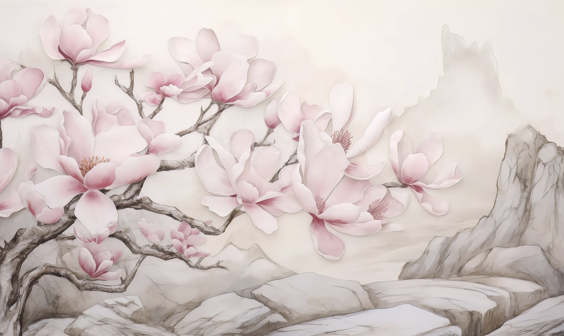 Painting of a tree with pink flowers