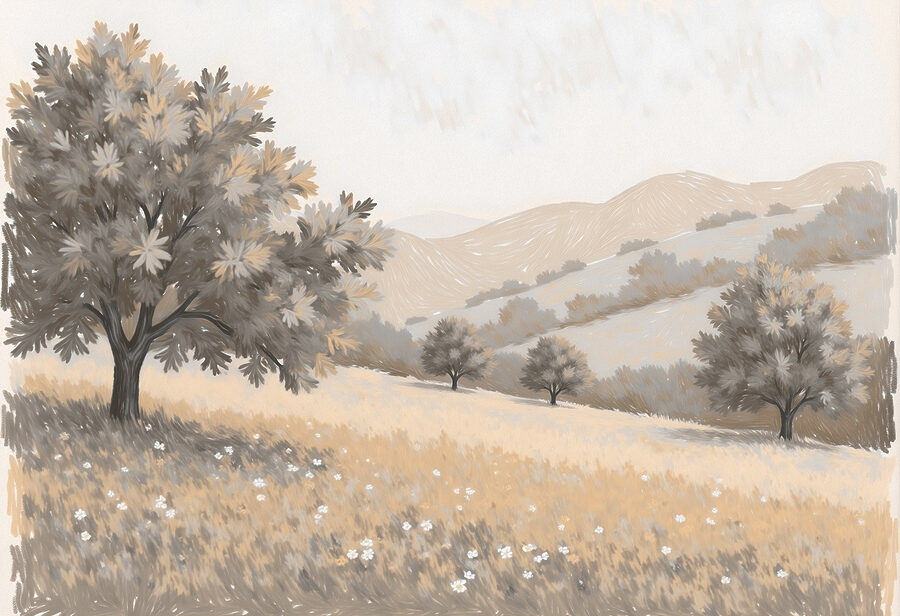 Paisaje con árboles y colinas
