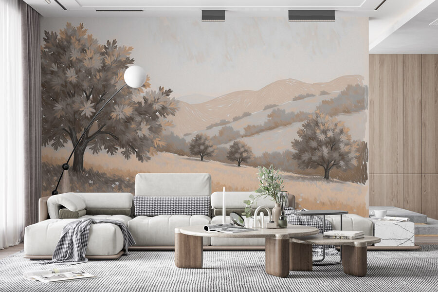 Paisaje con árboles y colinas