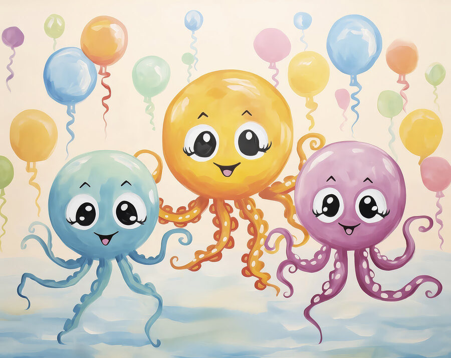 Grupo de pulpos con globos