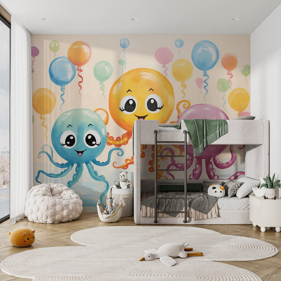 Grupo de pulpos con globos