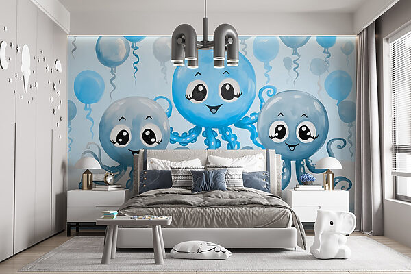 Group of octopuses with balloons