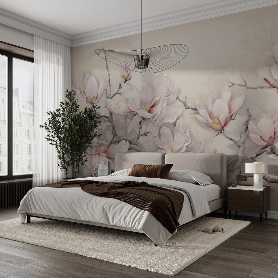 Pintura de flores en una rama