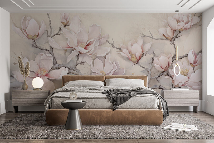 Pintura de flores en una rama