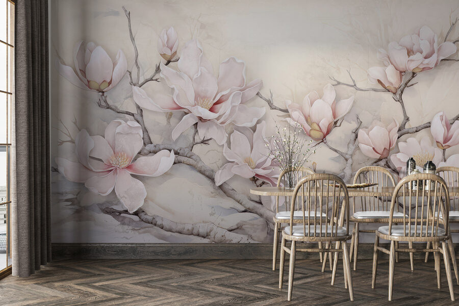 Pintura de flores en una rama