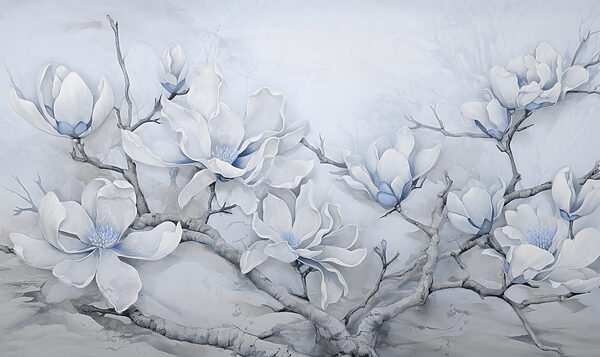 Pintura de flores blancas sobre una rama Pintura de flores blancas sobre una rama