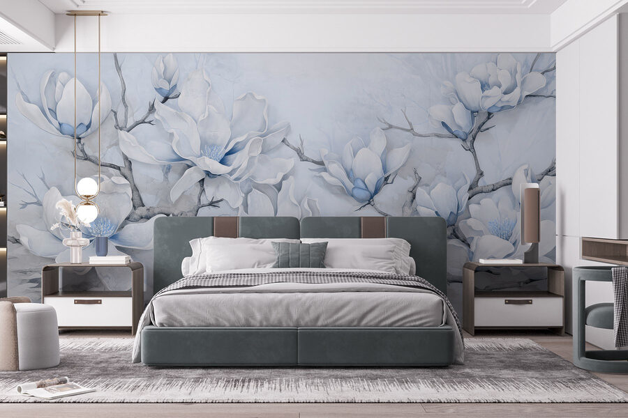 Pintura de flores blancas sobre una rama