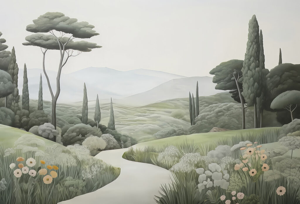 Landscape with a path and trees Landscape with a path and trees