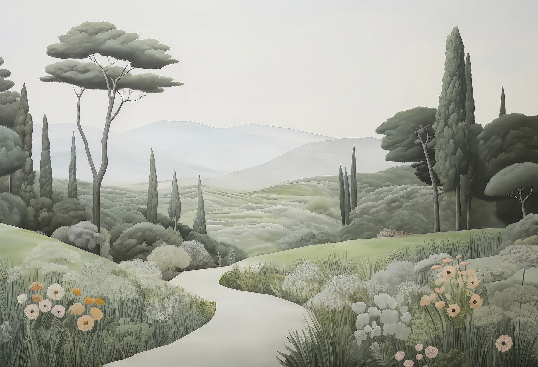 Landscape with a path and trees Landscape with a path and trees