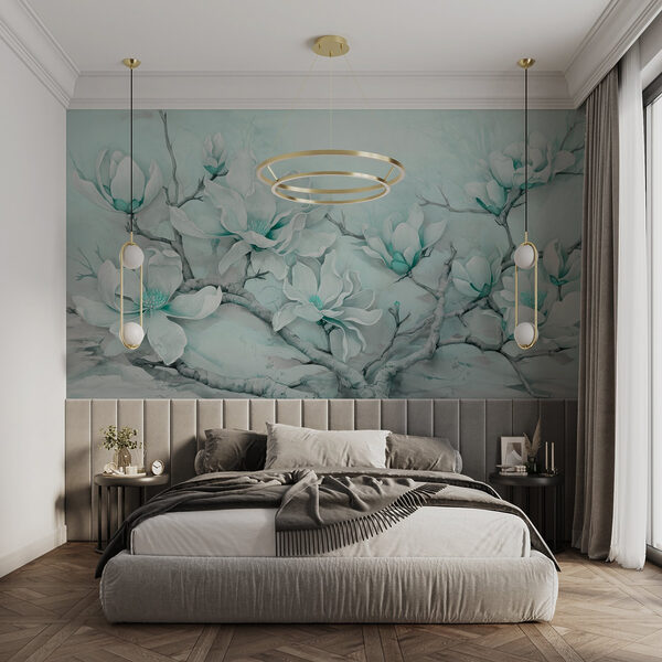 Painting of white flowers on a branch