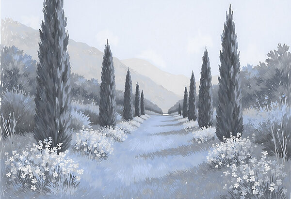 Landscape with trees and flowers