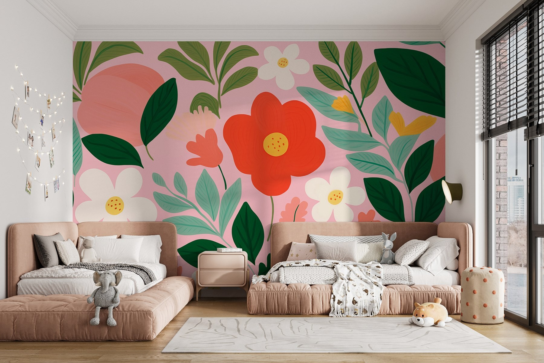 Pattern of flowers and leaves