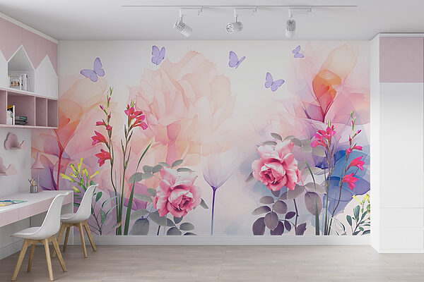 Group of flowers with butterflies