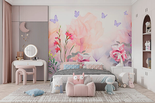Group of flowers with butterflies