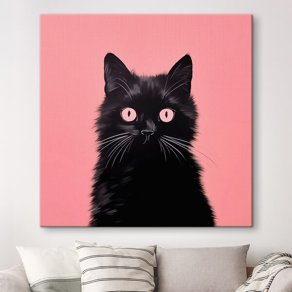 Cuadros Gato negro con ojos rosas