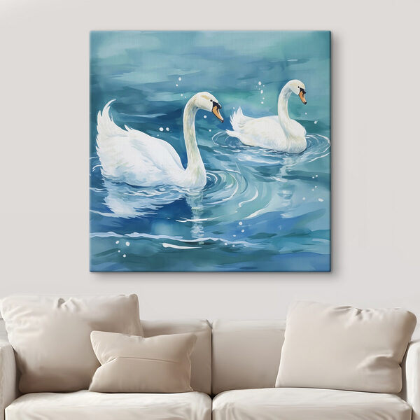 Cuadros Dos cisnes nadando en el agua
