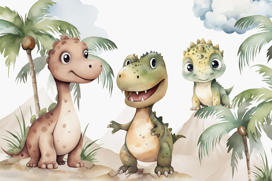 Grupo de dinosaurios sobre rocas