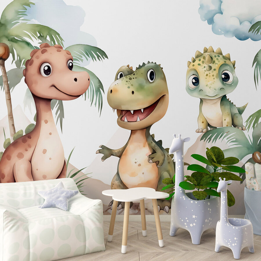 Grupo de dinosaurios sobre rocas