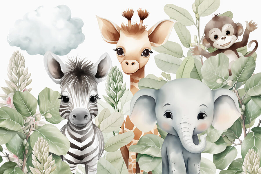 Grupo de animales con hojas