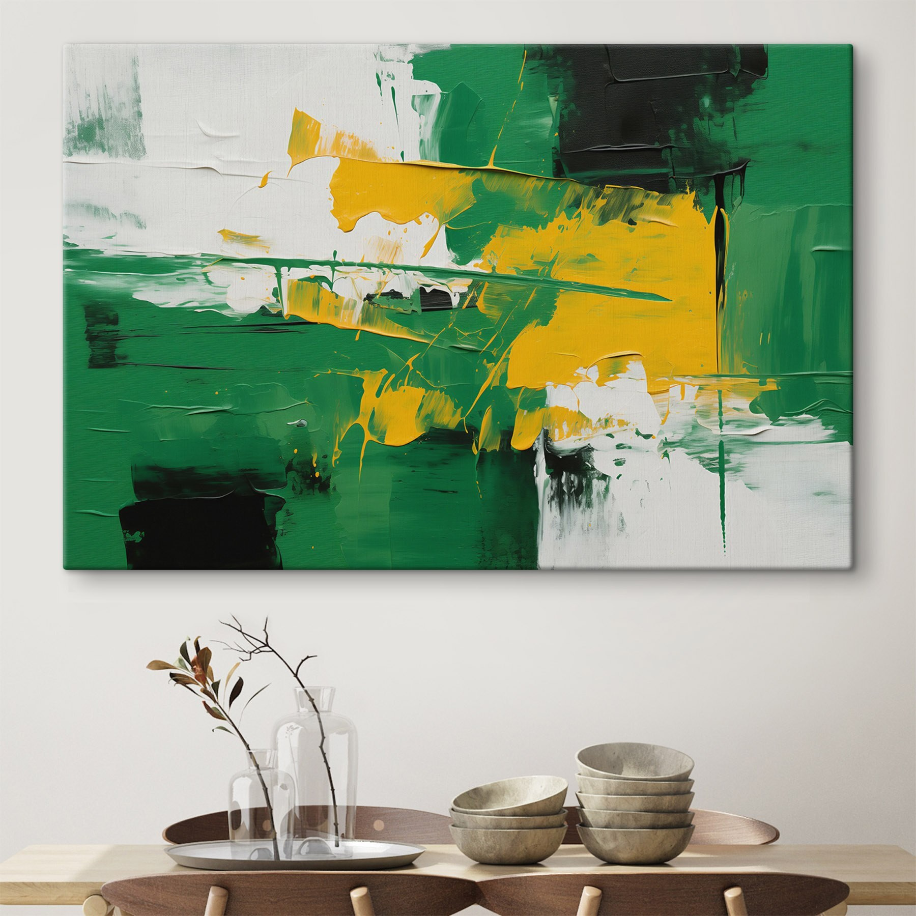 Painting of green and yellow paint Painting of green and yellow paint