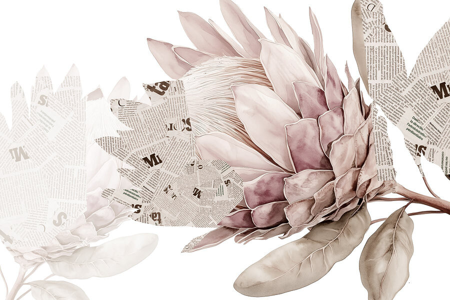 Flor con papel de periódico y hojas