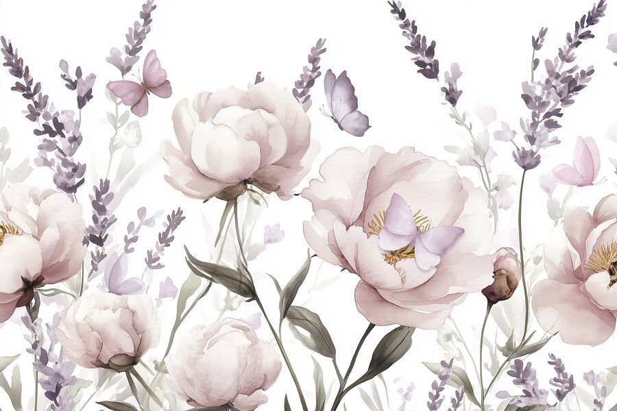 Pintura de flores y mariposas