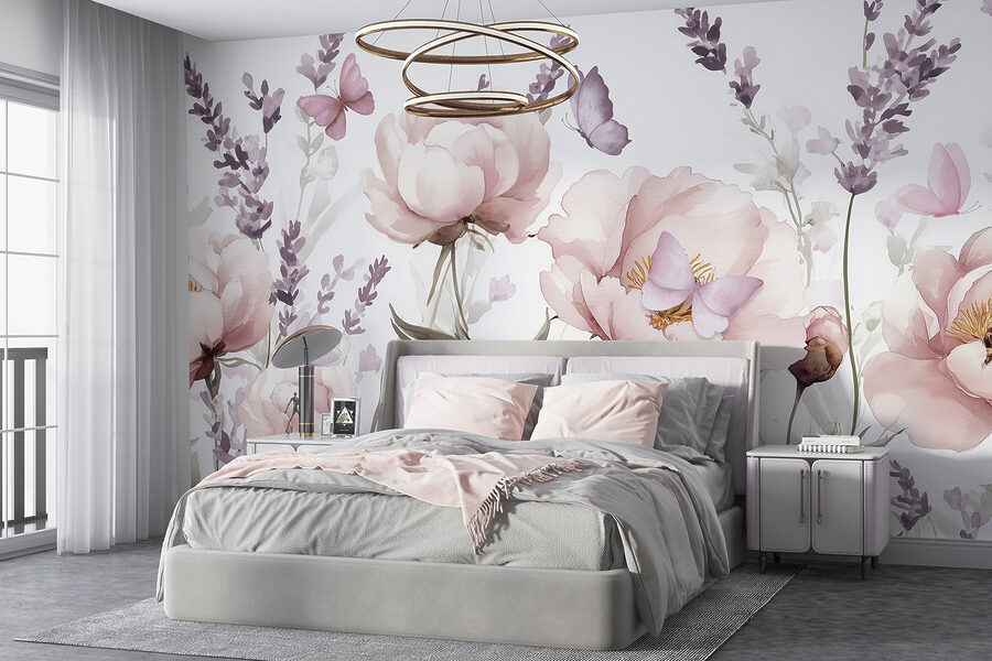 Pintura de flores y mariposas