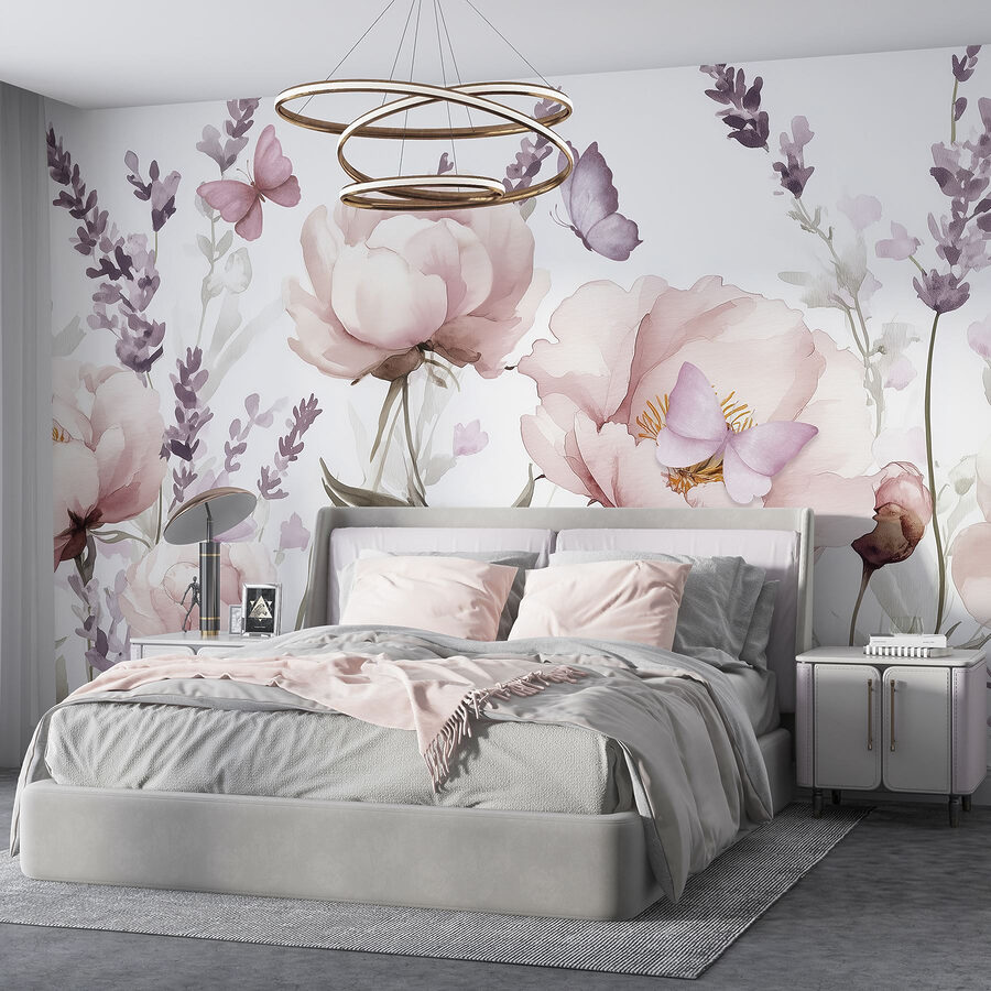 Pintura de flores y mariposas